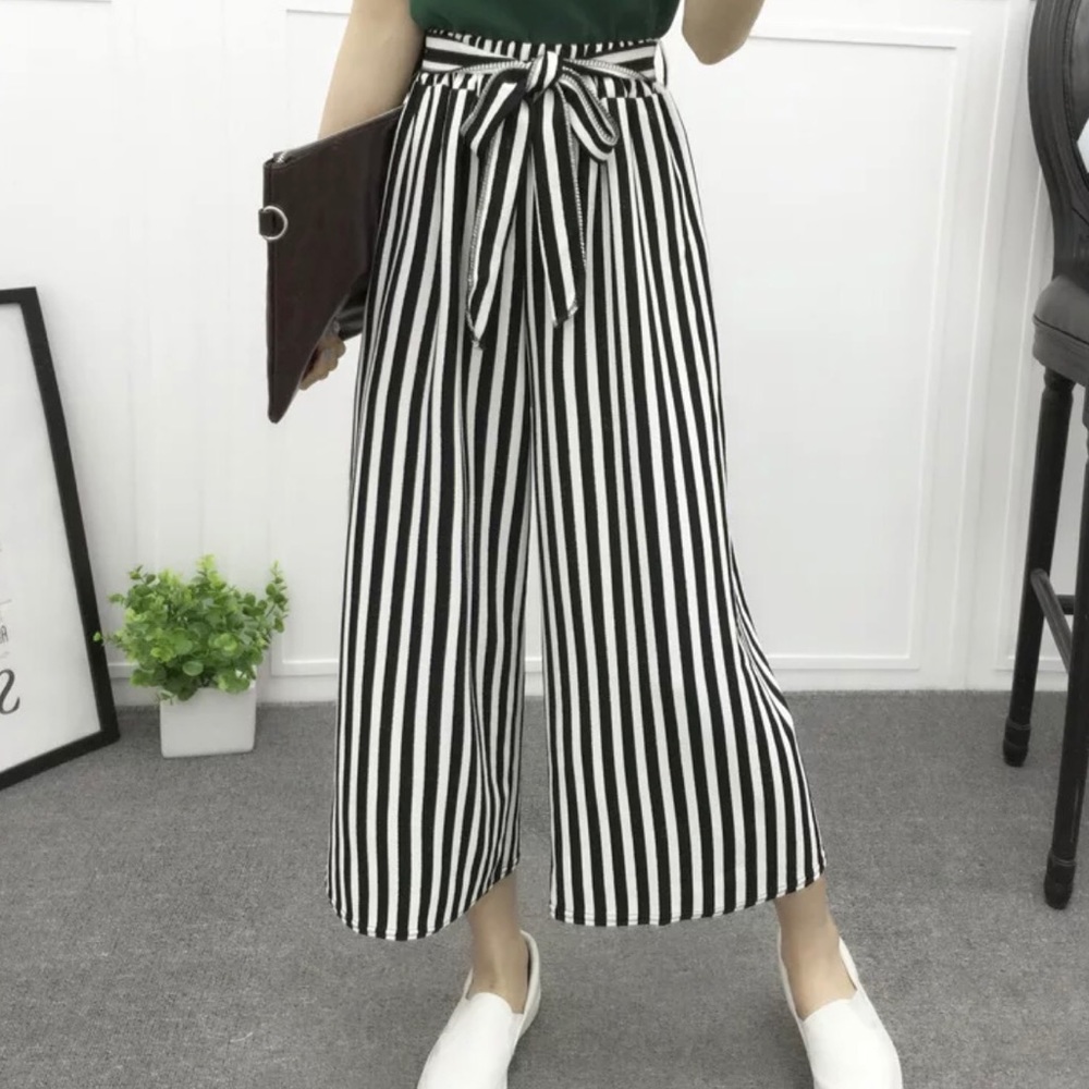 Women high waist wide leg printed stripe polka dot culotte pants trouser
